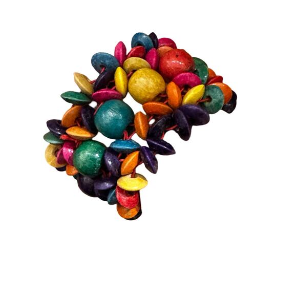 Colorful Wide Wooden Beaded Flower Bracelet - Picture 5 of 6